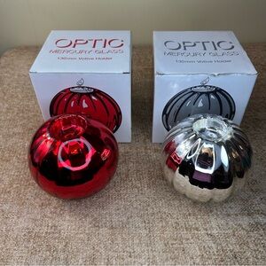 Department 56 Vintage Optic Mercury Glass Votive Holders Set Of Two Red/Silver